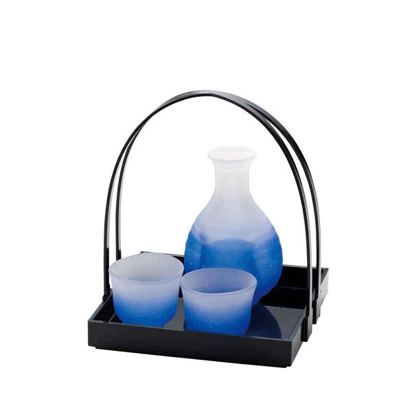 Hirota frozen glass sake set with tray snowstorm (blue)