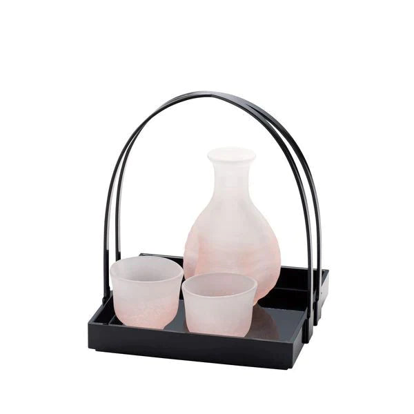 Hirota frozen glass sake set with tray snowstorm (pink)